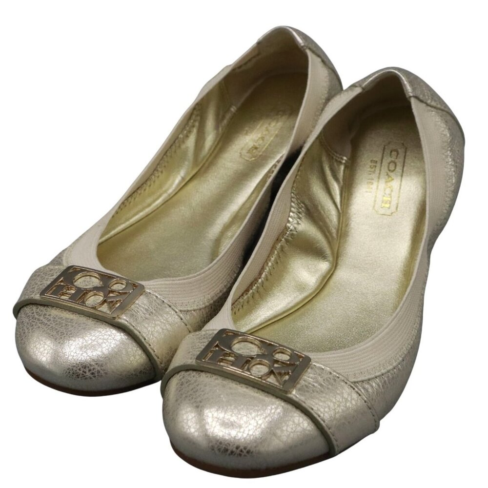 Coach Dora Cuba Leather Ballet Flats 6B Gold Balletcore Classic Elegant Preppy